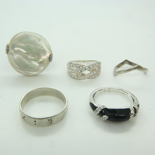 74 - Five silver rings, 26g. UK P&P Group 0 (£6+VAT for the first lot and £1+VAT for subsequent lots)