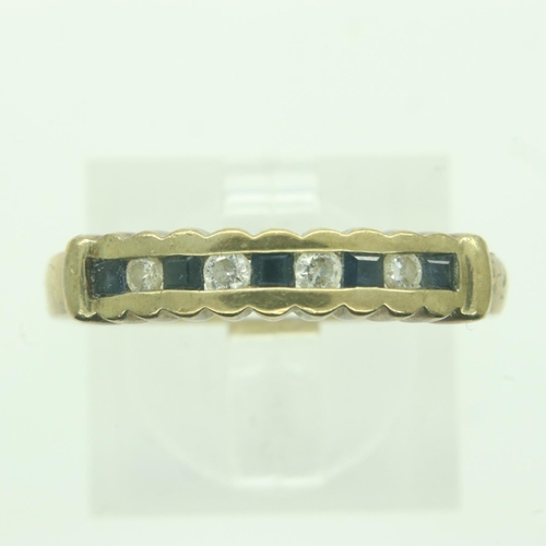 75 - 9ct gold diamond and sapphire set ring, size Q, 2.8g. UK P&P Group 0 (£6+VAT for the first lot and £... 