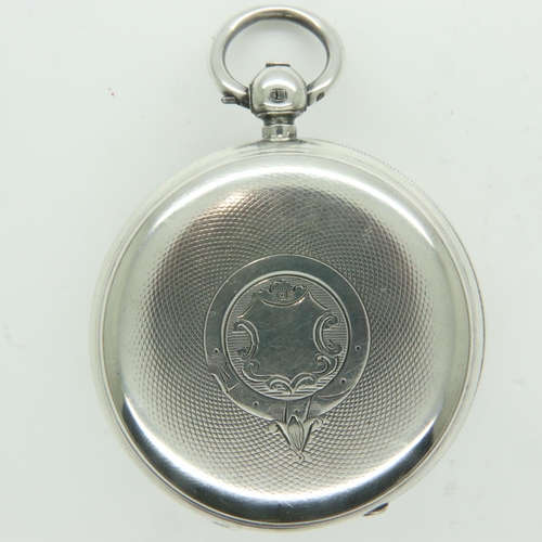 103 - Hallmarked silver, fusee wind open faced pocket watch with key, London assay. Working at lotting up.... 