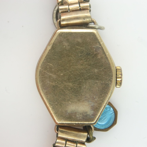 107 - 9ct gold ladies Rotary wristwatch on a yellow metal bracelet, 17.3g, torn. UK P&P Group 1 (£16+VAT f... 