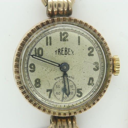 108 - 9ct gold ladies wristwatch by Trebex on a yellow metal bracelet, total weight 15.0g. UK P&P Group 1 ... 