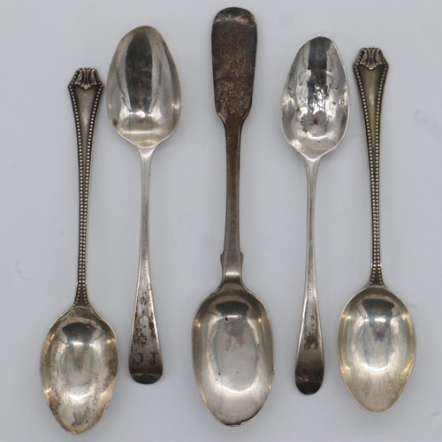 117 - Five assorted hallmarked silver spoons, 73g. UK P&P Group 1 (£16+VAT for the first lot and £2+VAT fo... 