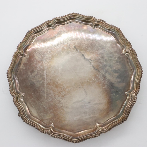 121 - Hallmarked silver tray on three pad feet, Sheffield assay, 1824g, D: 40cm. UK P&P Group 3 (£30+VAT f... 