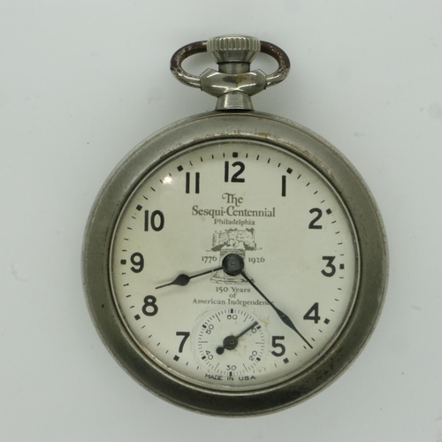 162 - Chrome Sesqui-Centennial crown wind pocket watch for the 1926 Philadelphia exposition. UK P&P Group ... 