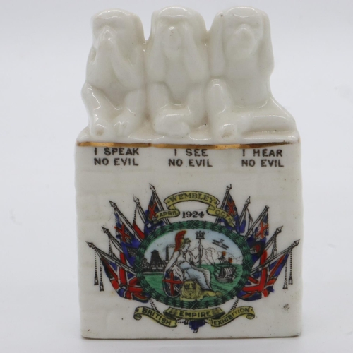 170 - Arcadian crested ware three monkeys, for the 1926 British Empire Exhibition. UK P&P Group 1 (£16+VAT... 
