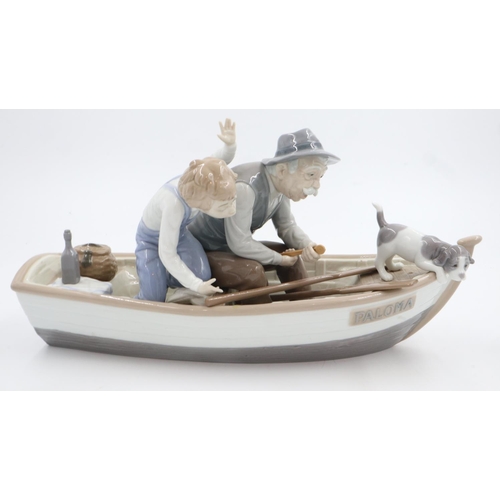 219 - Lladro Fishing With Grandpa figurine, L: 39cm, plastic rod broken, no further damage. UK P&P Group 3... 