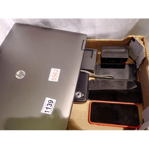 1139 - HP laptop and quantity of mobile phones and accessories. Not available for in-house P&P