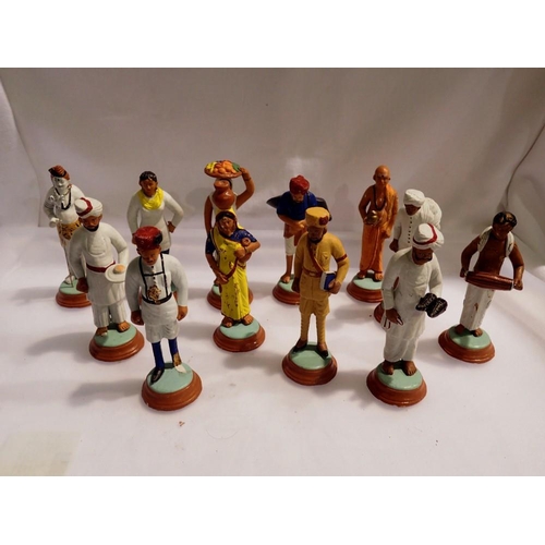 1166 - Twelve clay painted Indian models. Not available for in-house P&P
