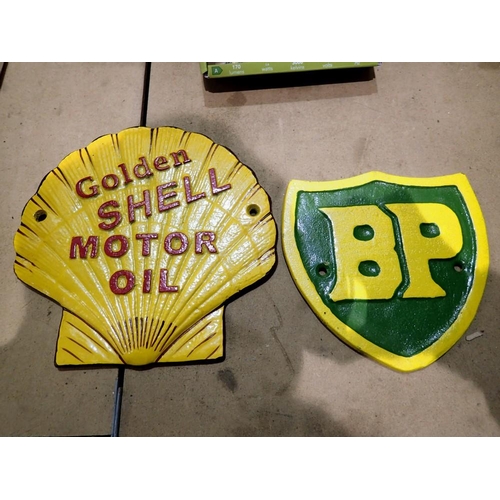 1795 - Two cast iron signs, Shell Motor Oil and BP, L: 20 cm. UK P&P Group 2 (£20+VAT for the first lot and... 