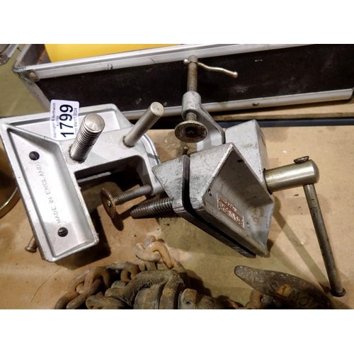 1799 - Two Stanley 702 clamp-on bench vices. Not available for in-house P&P