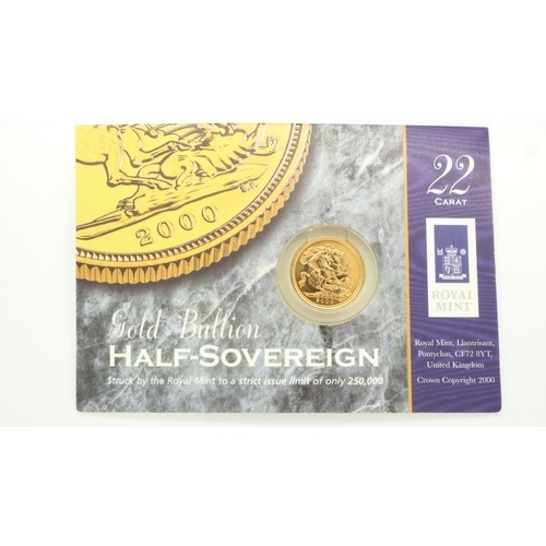 49 - 2000 gold half sovereign. UK P&P Group 0 (£6+VAT for the first lot and £1+VAT for subsequent lots)