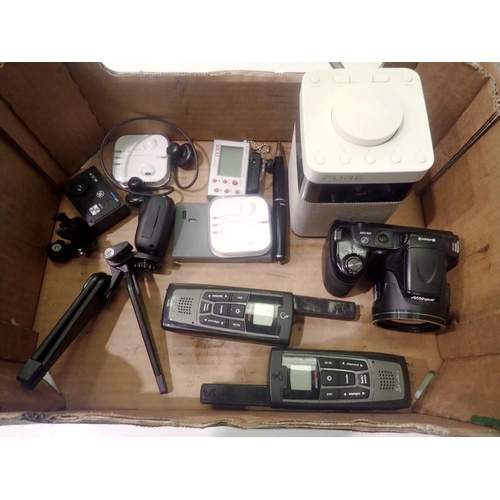 1096A - Collection of small electronics including a Nikon Coolpix L820 camera, two Adventure cameras and a S... 