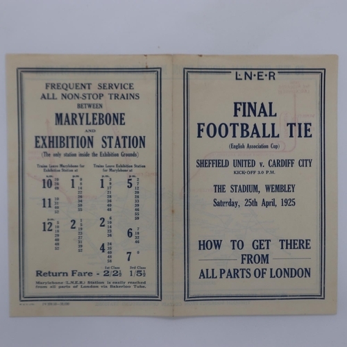 2037 - 1925 Final Tie match Sheffield United v Cardiff City LNER rail map of direction to the Wembley Stadi... 