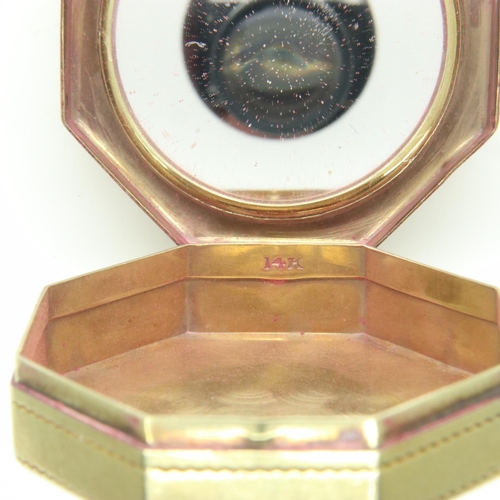 91 - Art Deco 14ct gold and enamel compact box, 20.1g. UK P&P Group 2 (£20+VAT for the first lot and £4+V... 