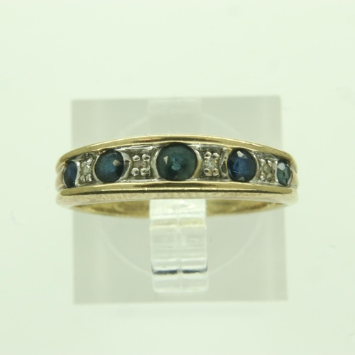 65 - 9ct gold ring set with sapphires and diamonds, size K/L, 2.0g. UK P&P Group 0 (£6+VAT for the first ... 