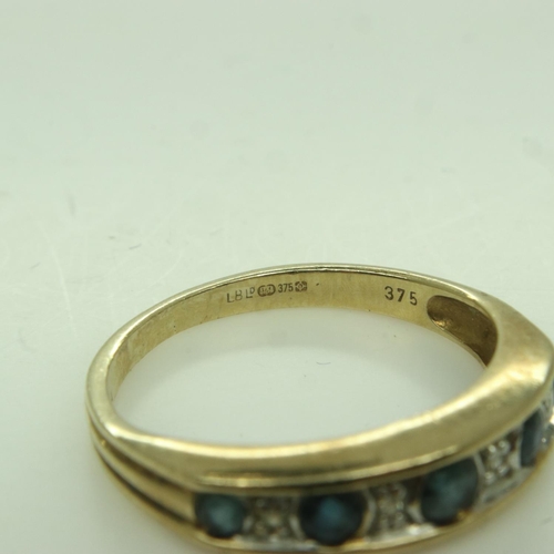 65 - 9ct gold ring set with sapphires and diamonds, size K/L, 2.0g. UK P&P Group 0 (£6+VAT for the first ... 