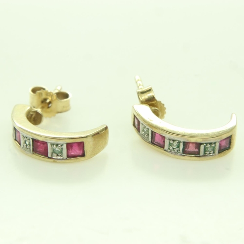 81 - A pair of 9ct gold ruby and diamond set earrings, 1.7g. UK P&P Group 0 (£6+VAT for the first lot and... 