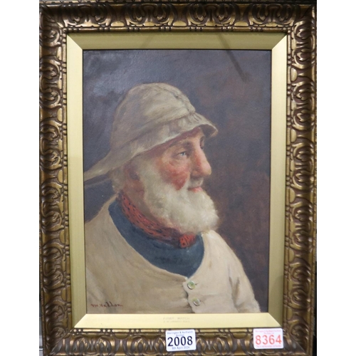 2008 - David W Haddon (fl. 1884-1914): oil on canvas, portrait of a fisherman, 34 x 24 cm. UK P&P Group 3 (... 