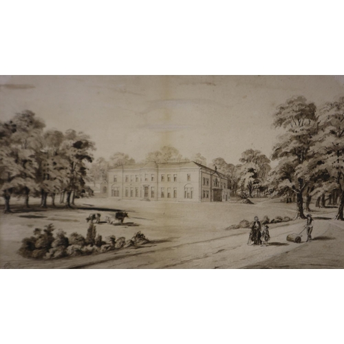 2012 - James Croston (1890 - 1893): pencil sketch with watercolour wash, a northern hall or stately home (u... 