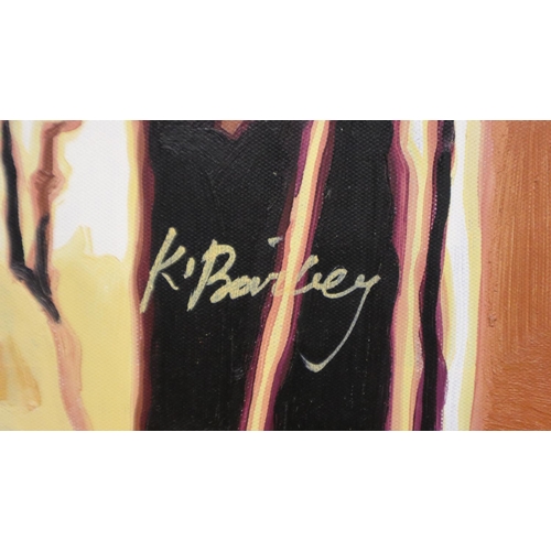 2029 - K Barbey (contemporary): large oil on canvas, portrait of The Beatles, 122 x 61 cm. Not available fo... 