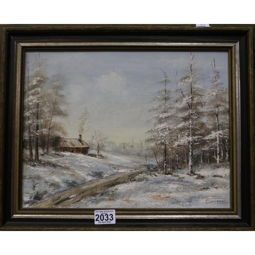 2033 - Alan Preece (20th century): oil on canvas, winter scene, 39 x 30 cm. UK P&P Group 3 (£30+VAT for the... 