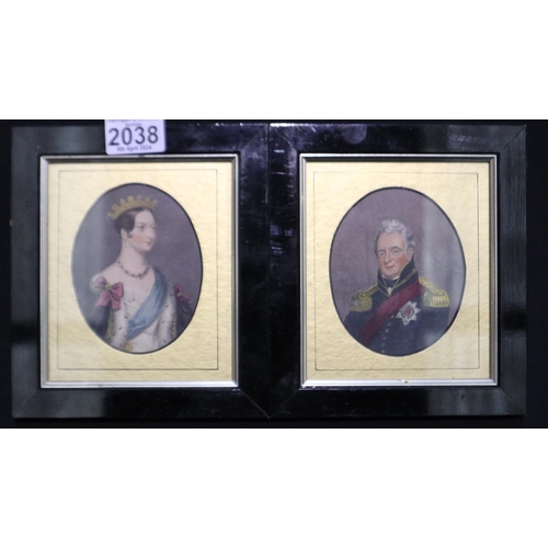 2038 - A pair of Victorian portrait miniature prints, oval mounted, 85 x 110 mm. UK P&P Group 3 (£30+VAT fo... 