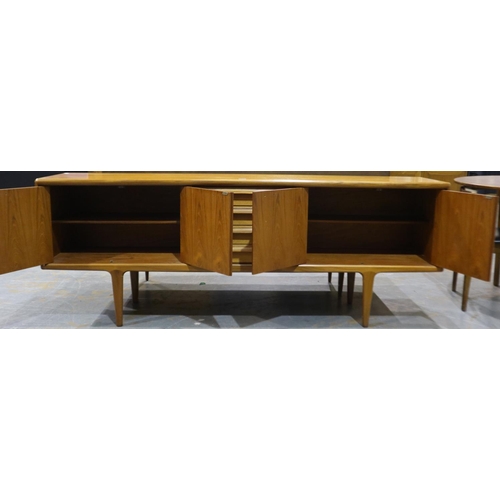 2049 - Younger mid 20th century sideboard of four drawers and four cupboard doors, 214 x 46 x 80 cm H. Not ... 