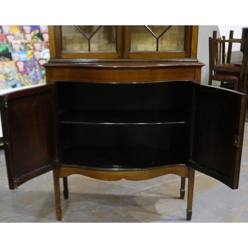 2059 - Edwardian inlaid walnut display cabinet with two astragal glazed doors above two cupboard doors, 84 ... 