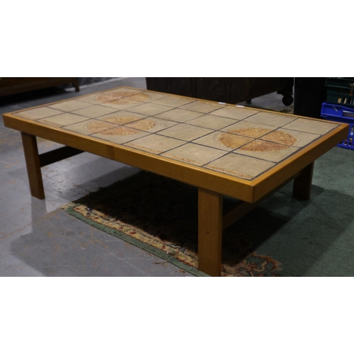 2061 - Mid 20th century Danish teak oversized centre table with tiled top, marked Trioh, 147 x 86 x 43 cm H... 