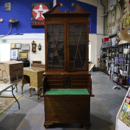 2074 - Georgian walnut secrétaire bookcase of diminutive proportions, the top faux-drawer fitted with drawe... 