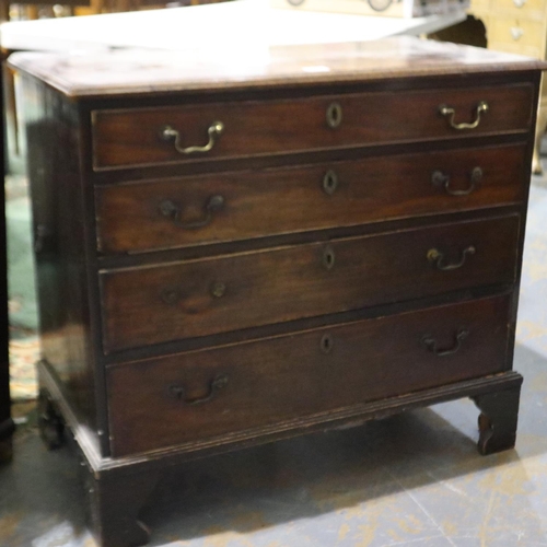 2075 - George III walnut chest of four graduating drawers, 86 x 46 x 76 cm H, for restoration. Not availabl... 