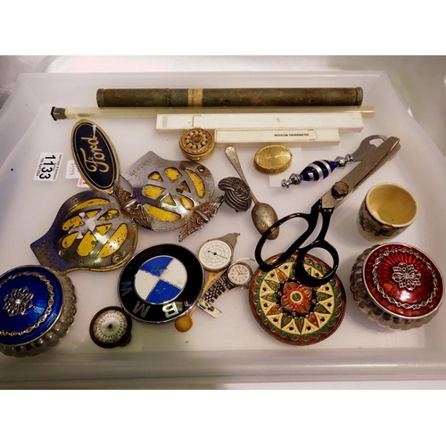 1133 - Mixed collectables, including vintage thermometers, trinket boxes, AA and car badges etc. UK P&P Gro... 