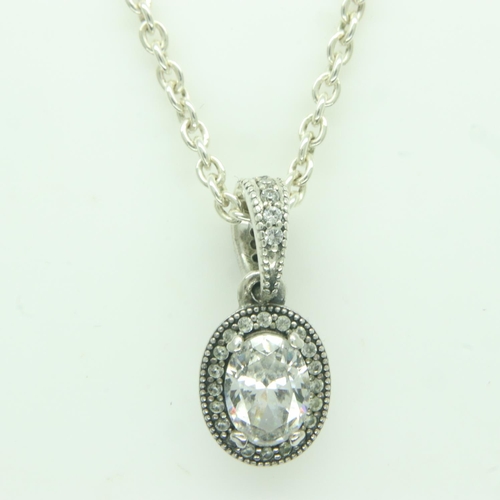 102 - Pandora silver stone set pendant necklace, L: 44 cm. UK P&P Group 1 (£16+VAT for the first lot and £... 