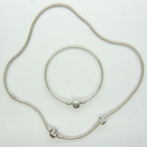 104 - Pandora silver bangle and necklace, L: 40 cm. UK P&P Group 1 (£16+VAT for the first lot and £2+VAT f... 