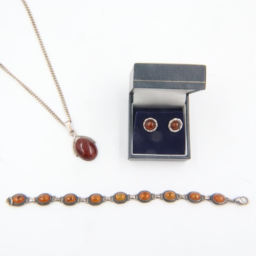 108 - Amber necklace and earring set with a further 925 silver bracelet, largest L: 44 cm. UK P&P Group 1 ... 