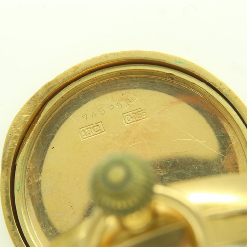 114 - 18ct gold fob watch with 18ct gold dust cover, working at lotting, 36.2g. UK P&P Group 1 (£16+VAT fo... 