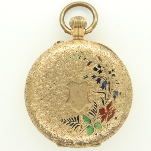 115 - 14ct gold fob watch with decoration verso, not working at lotting, total 29.7g. UK P&P Group 1 (£16+... 