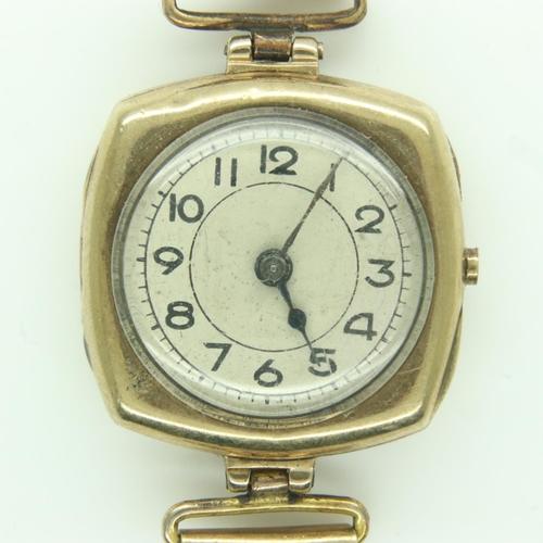 116 - 9ct gold ladies wristwatch on a yellow metal bracelet, not working at lotting, total 14.6g. UK P&P G... 