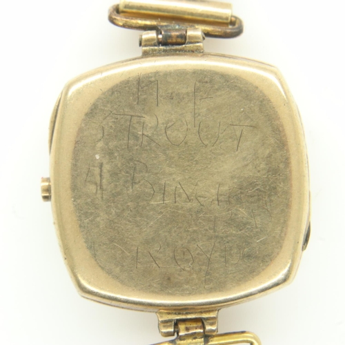 116 - 9ct gold ladies wristwatch on a yellow metal bracelet, not working at lotting, total 14.6g. UK P&P G... 