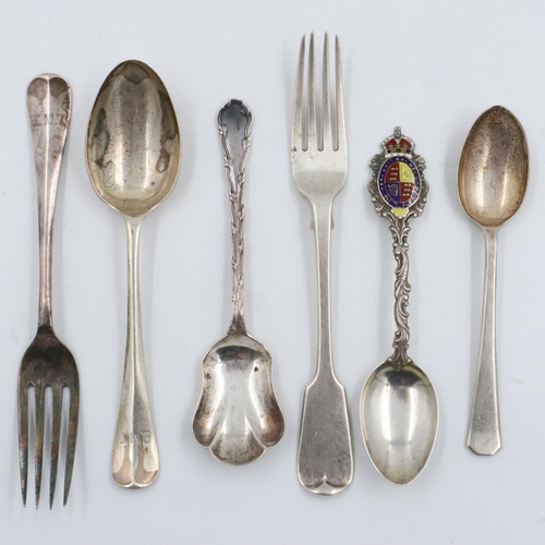 155 - Mixed hallmarked silver flatware including an enamelled example, combined 194g. UK P&P Group 1 (£16+... 