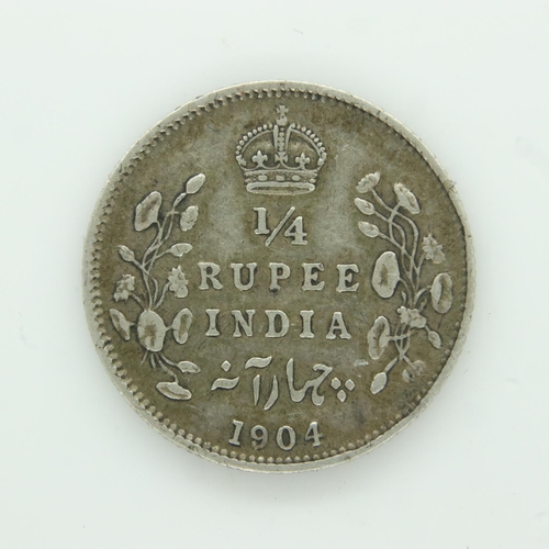 203 - Boxed 1904 silver quarter rupee, VF grade. UK P&P Group 1 (£16+VAT for the first lot and £2+VAT for ... 