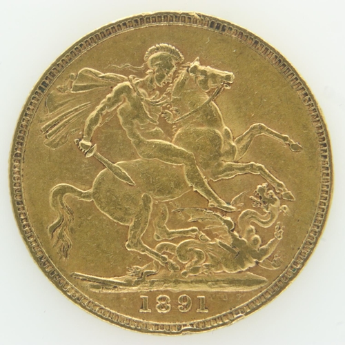 213 - 1891 gold full sovereign. UK P&P Group 0 (£6+VAT for the first lot and £1+VAT for subsequent lots)