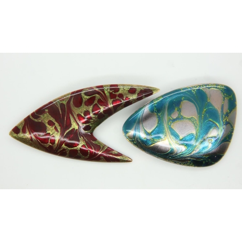 96 - Two Aristide Gagnon Quebec Canada 1970s handmade copper enamel brooches. UK P&P Group 0 (£6+VAT for ... 