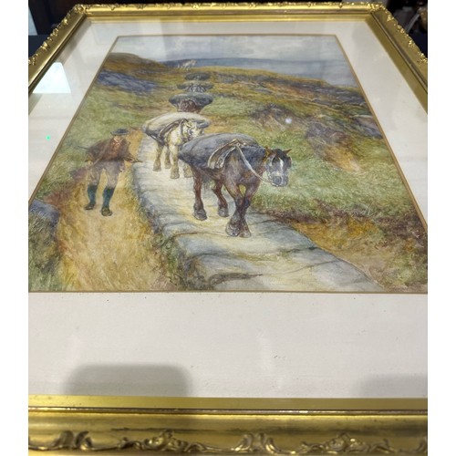 2036A - Alfred Walter ( 1832- 1909 ) watercolour of a pack horse trail, 40 x 60 cm. Not available for in-hou... 