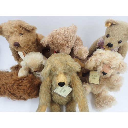 2060 - Eight bears from Jac-Q-Lyn, Butlers, Daydream, Bears by Nicki with tags attached, stitch down noses ... 