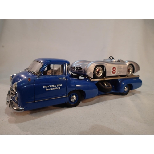 2417 - C.N.C 1/18 scale Mercedes Renn/Transporter, ex display model, missing one ramp, and possibly other s... 