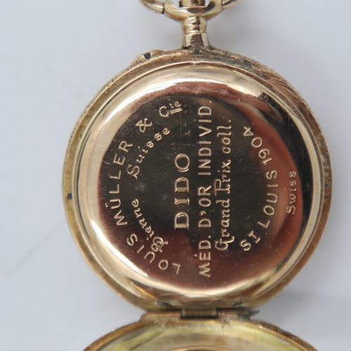 179 - 14ct gold fob watch and hanger for the St Louis World Fair 1904 in a fitted case. UK P&P Group 1 (£1... 