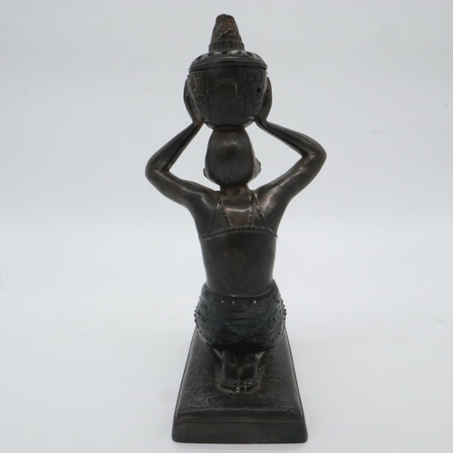 189 - Spelter kneeling deity with plaque for the 1931 Paris Exposition Colonials, H: 29 cm. UK P&P Group 2... 