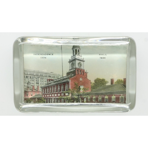 200 - Rectangular glass paperweight for the 1926 Sesqui-Centennial exposition featuring the Independence H... 