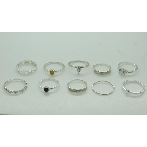 63 - Ten 925 silver rings, combined 15g. UK P&P Group 1 (£16+VAT for the first lot and £2+VAT for subsequ... 